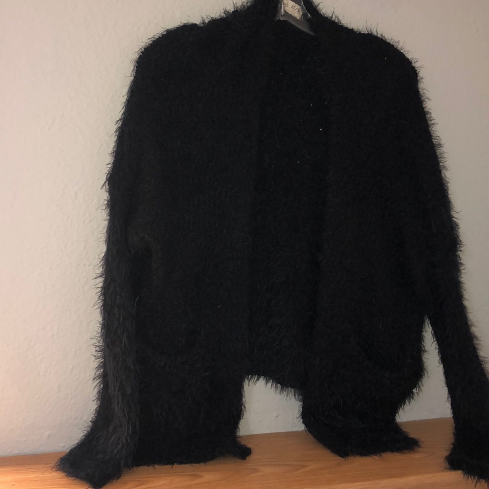 Black furry cardigan